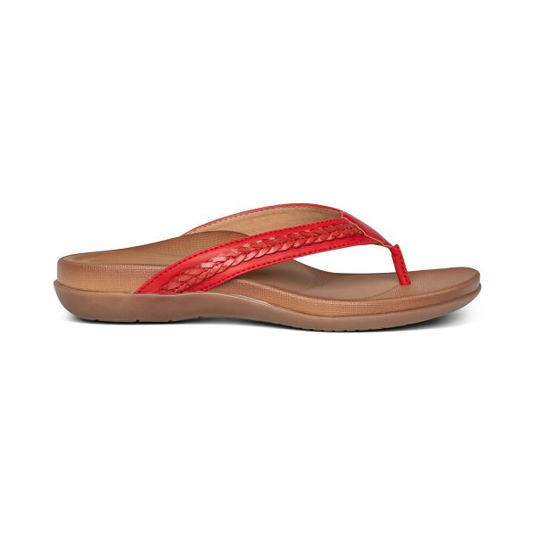 Aetrex Women's Emmy Braided Thong Flip Flops Red Sandals UK 7830-049